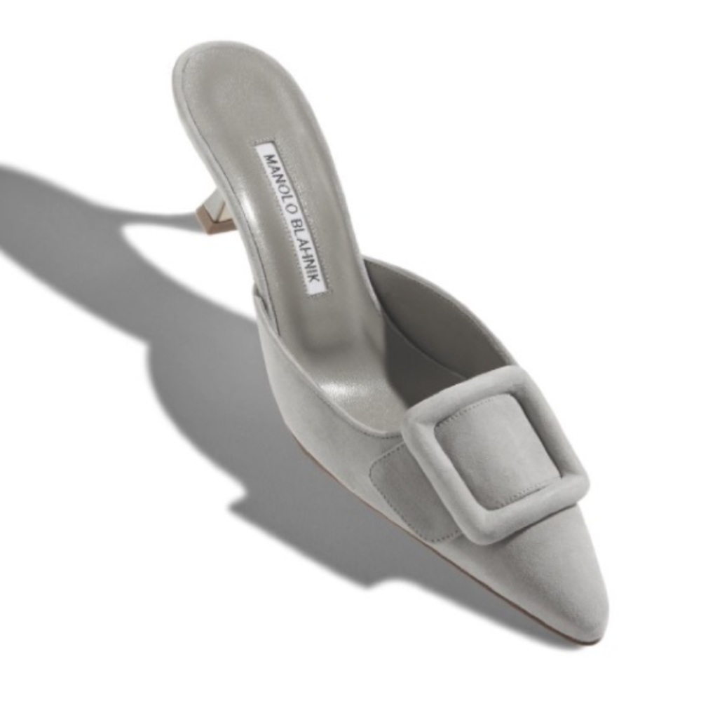 Manolo Blahnik Maysale ***inspired*** suede mules with covered buckle detail